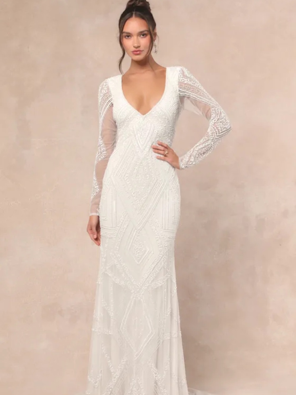 Lulus Deedra white sequin beaded backless maxi dress